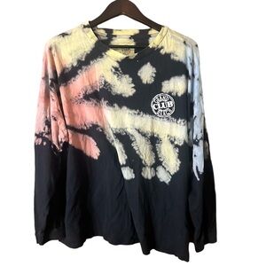 Grand Beach Club Black Long Sleeve Tee Yellow Red Blue Tie Dye Size XL Retro